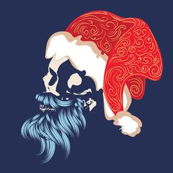 Christmas skull with modern hairstyle and beard wears santa cap illustration