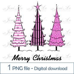 Three Pink Christmas Trees 1 PNG file Merry Christmas clipart Pink Christmas design Tree Sublimation Digital Download