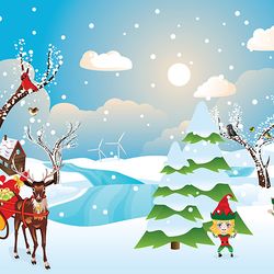 santa riding reindeer sleigh