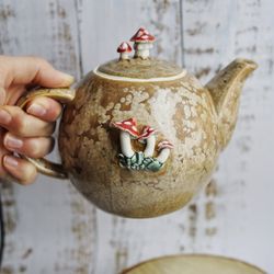 Mushroom teapot amanita 735ml, handmade ceramic kettle 25oz, fairy teapot, forest teapot for gift, merry mushroom.
