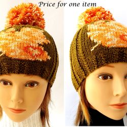 Handmade Hat, Knitted Pompom Beanie, Spring Fashion Kids, Teenager Pom Pom Hat, Unisex Knit Hats, Adult Fall Cap