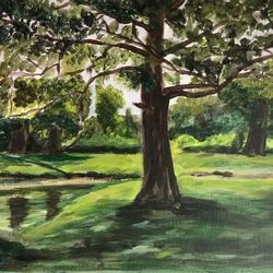 old oak wall art modern artwork landscape 12 by 16 inches original acrylic painting hand painted