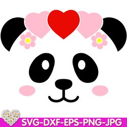 Valentine Panda Face with heart Cute Panda Panda Girl Loving digital design Cricut svg dxf eps png ipg pdf, cut file