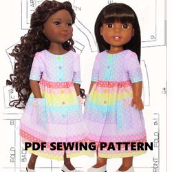 Pdf pattern for Ruby Red, Wellie Wishers doll, dress for doll, Wellie Wishers doll clothes, Ruby Red dress pdf pattern