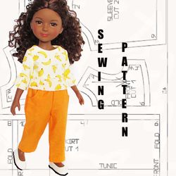 Pdf pattern for Ruby Red, Wellie Wishers doll tunic and pants, Wellie Wishers doll clothes, Ruby Red pdf sewing pattern