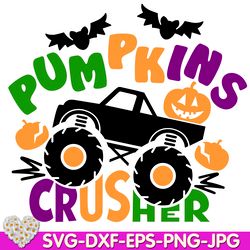 Halloween Pumpkin Crushing Monster truck Ghost Skeleton Zombie digital design Cricut svg dxf eps png ipg pdf, cut file