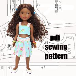 Pdf pattern for Ruby Red, Ruby Red doll top and skirt, Ruby Red doll clothes, Ruby Red pdf sewing pattern