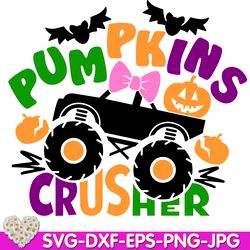 Halloween Pumpkin Crushing Monster truck Girls Skeleton Zombie digital design Cricut svg dxf eps png ipg pdf, cut file