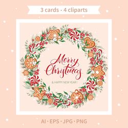 Christmas cards. Clipart, digital download.
