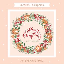 christmas cards. clipart, digital download.