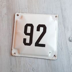 Street address number sign 92 - house enamel metal vintage number plaque