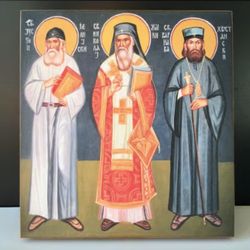 St. Justin (Popovich), St. Nicholas (Velimirovich), priest-confessor Barnabas (Nastic) | Icon on a  wood 30x32x2.8 cm,