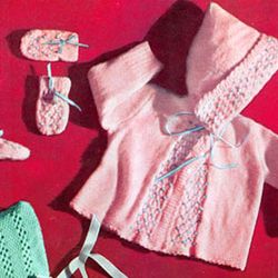 Vintage Knitting Pattern PDF Baby Matinee Jacket Cardigan Beanie Hat Mittens and Booties PDF Instant Digital