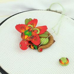 Polymer Clay Dragon Needle Minder for Magic Cross Stitch Red Green Dragon Avocado Magnetic Needle Holder for Embroidary