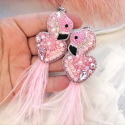 Flamingo earrings, Bird earrings, Flamingo jewelry, pink flamingo, summer earrings,  dangle earrings, tropical earrings