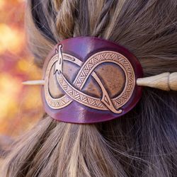 Viking hair jewelry with world serpent Jormungandr. Celtic hair Barrette for woomen. Midgard serpent, Viking dragon