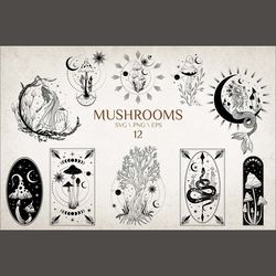 Mushrooms SVG, Mystic Mushrooms, Cricut files, Mushrooms clipart, PNG files, Mushrooms sublimation, commercial license