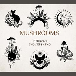 Mushrooms SVG, Mystic Mushrooms, Cricut files, Mushrooms clipart, PNG files, Mushrooms sublimation, commercial license