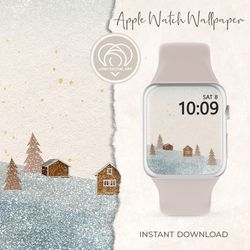 Apple Watch Wallpaper | Cute Christmas Houses and Winter Trees Apple Watch Face |  Smart Watch Background