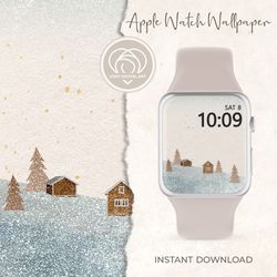 apple watch wallpaper | cute christmas houses and winter trees apple watch face |  smart watch background