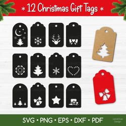12 Christmas Gift Tags SVG Cut Files