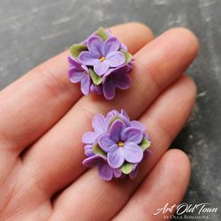 Lilac flower earrings stud Realistic floral jewelry Flower cluster stud earring Lucky lilac flower