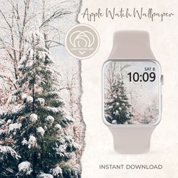apple watch wallpaper | christmas winter trees apple watch face | smart watch background | snowy landscape