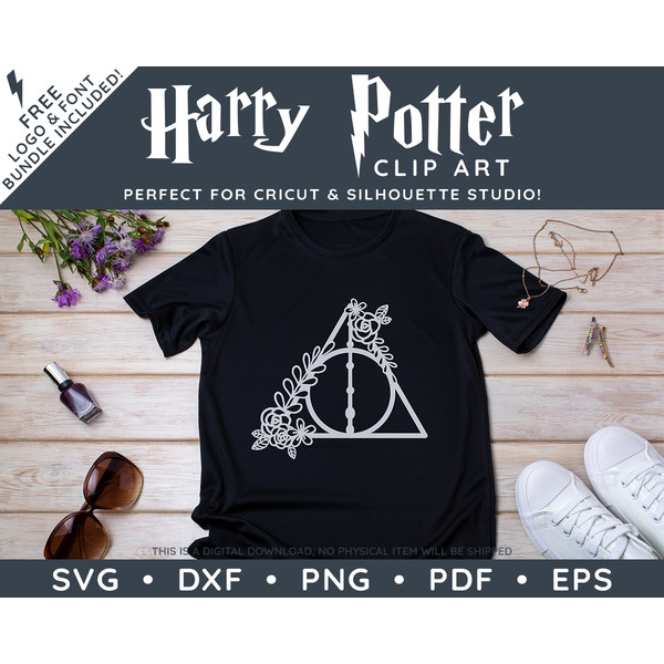 Harry Potter Floral Deathly Hallows by SVG Studio Thumbnail5.png