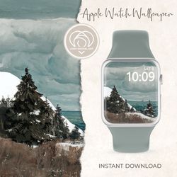 Apple Watch Wallpaper | Christmas Winter Landscape Sea Trees Apple Watch Face |  Smart Watch Background
