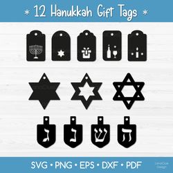 12 Hanukkah Gift Tags SVG Cut Files, Hanukkah Printable Tags
