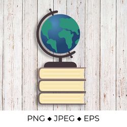 globe on a stack of books sublimation design