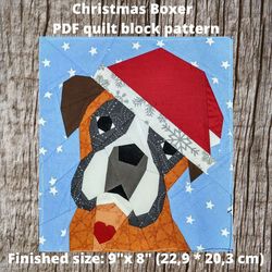 Christmas Boxer dog quilt block PDF Pattern