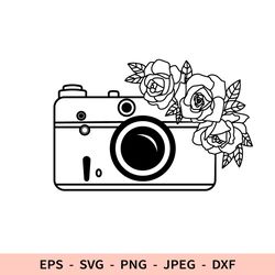 Floral Camera Svg Flowers Photographer File for Cricut dxf for laser cut