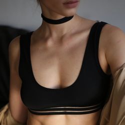 Elegant black yoga top lingerie, yoga and sport underwear, sustainable cotton wireless bra, minimalist underwear