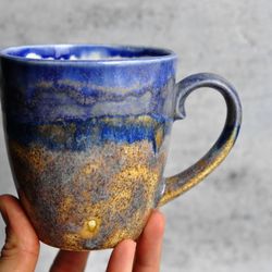 Drip glaze mug 400ml, purple ceramic handle mug, large cappuccino cup 14oz, handmade coffee mug, violet pottery mug.