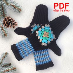 Crochet mittens pattern Granny square mittens tutorial Mittens for beginners Winter accessories guide Step by step PDF