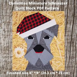 Christmas Miniature Schnauzer Quilt Block PDF Pattern
