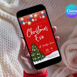 christmas eve animated invitation template, video christmas eve party invite, digital editable template
