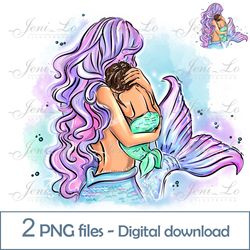 Mermaid and Child 2 PNG files Mom Mermaid Clipart Baby Mermaid Sublimation Rainbow design Infant Digital Download