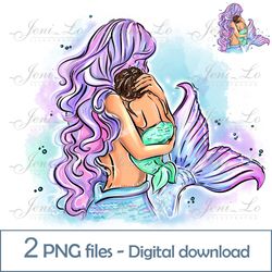 mermaid and child 2 png files mom mermaid clipart baby mermaid sublimation rainbow design infant digital download