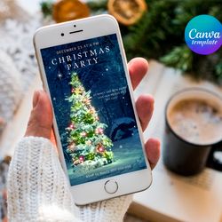 christmas party animated invitation template, video christmas eve party invite, digital editable template