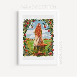 Autumn Girl cross stitch pattern PDF and Saga