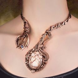 Cuff necklace Jasper Garnet Sodalite Unique wire wrapped copper collar necklace
