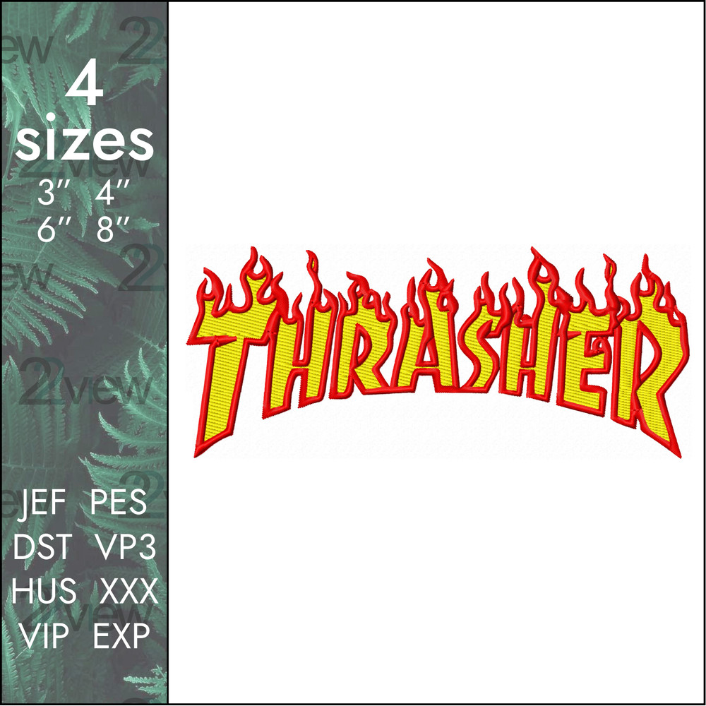 thrasher brand logo skateboarding machine embroidery design
