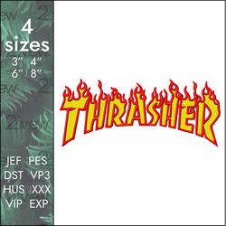 Thrasher Embroidery Design, skateboarding brand logo, 4 sizes