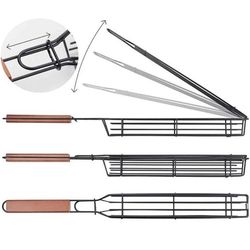 Barbecue Cage Sausage Grill Tongs Rosewood Handle easy Flipping