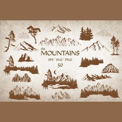 Mountains SVG, Trees svg. Mountain PNG clipart. commercial use