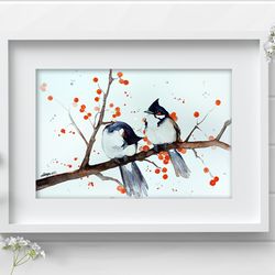 Black-throated jay 8x11 inch original watercolor bird painting birds art by Anne Gorywine