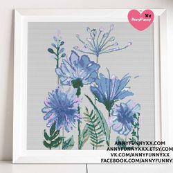 Blue wildflower Cross stitch pattern Beautiful embroidery design DIY Flower gift Simple Do it yourself cottagecore