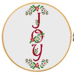 Christmas JOY cross stitch pattern in folk style, easy beginner cross stitch PDF pattern